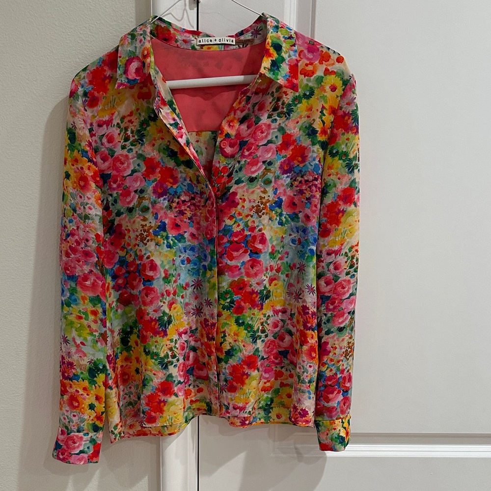 Alice + Olivia Willa Floral Print Silk Top
